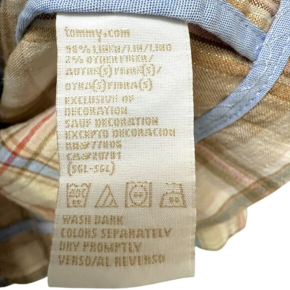 TOMMY HILFIGER Linen Jacket Size 14 Womens Plaid Blazer Beige Metallic Gold - Picture 9 of 9